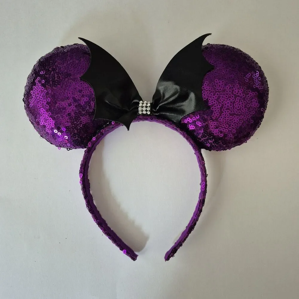 Disney Minnie Mouse Halloween Ears Headband Lot of 3 Purple Bat Pumpkin Zebra